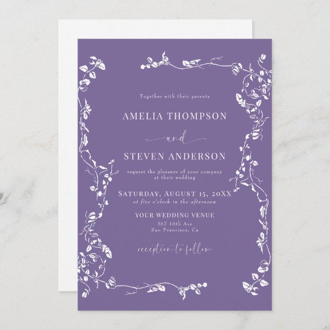 Elegant Floral Leaf Classic Wedding Invitation (Front/Back)