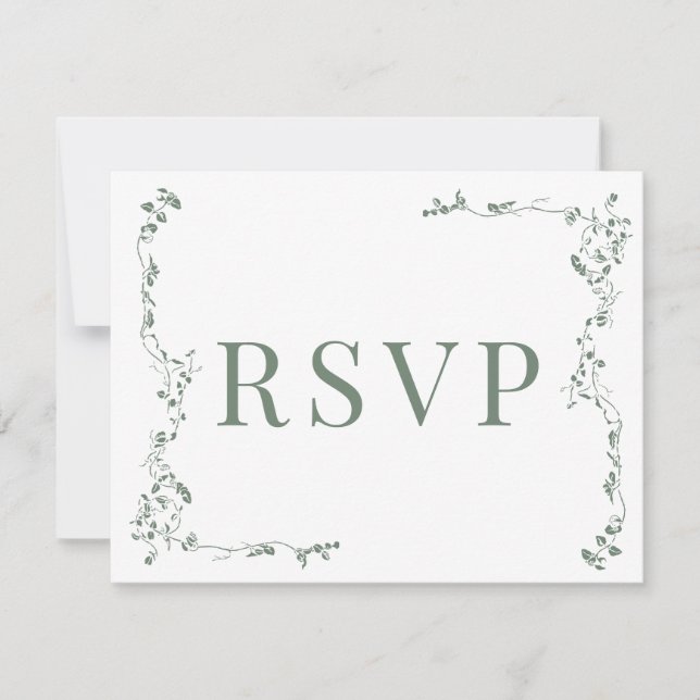 Elegant Floral Leaf Classic Wedding RSVP Card (Front)