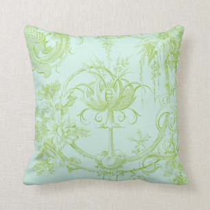Elegant Floral, Leaf Green and Aqua Cushion
