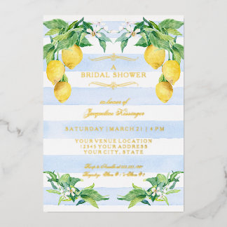 Elegant Floral Lemon Blue Gold Foil Bridal Shower