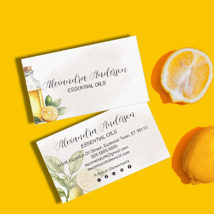 Elegant Floral Lemon Essential Oils Watercolor Business Card