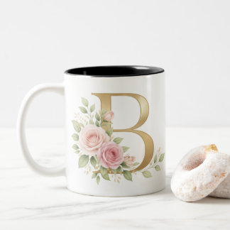 Elegant Floral Letter B Monogram Mug Personalize