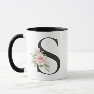 Elegant Floral Letter S Monogram Logo Mug