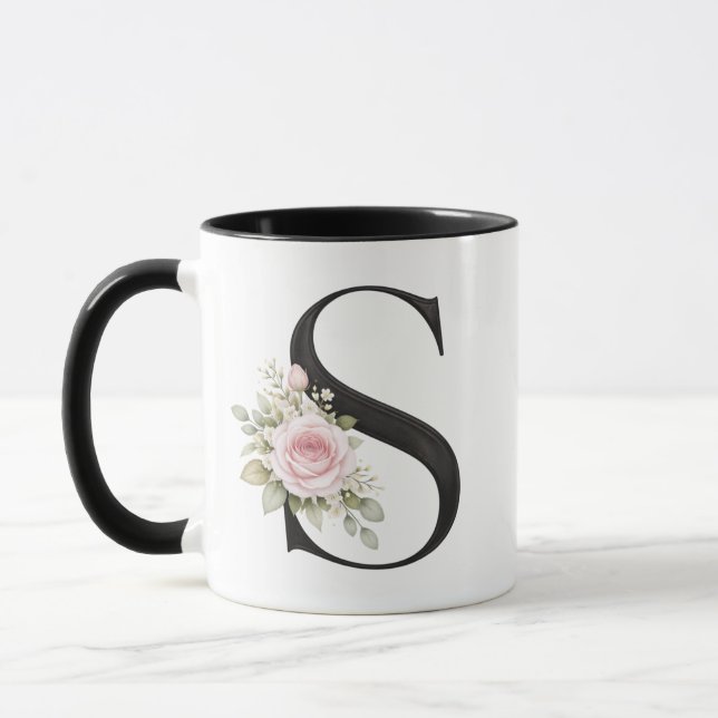 Elegant Floral Letter S Monogram Logo Mug (Left)