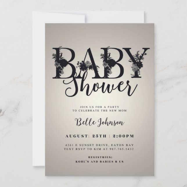 Elegant Floral Letters Baby Shower Invitation - Pe (Front)