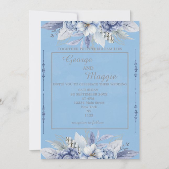 Elegant Floral Light Blue Invitation (Front)