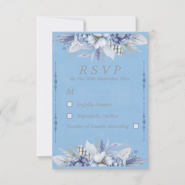 Elegant Floral Light Blue RSVP Card (Front)