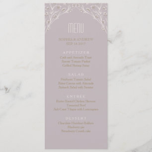Elegant floral lilac rustic wedding menu