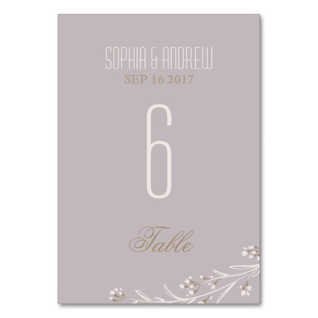 Elegant floral lilac rustic wedding table number (Front)