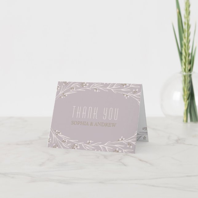 Elegant floral lilac rustic wedding thank you card (Front)