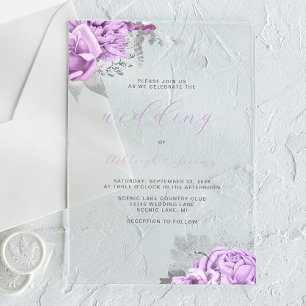 Elegant Floral Lilac Silver Script Wedding Acrylic Invitations