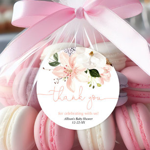 Elegant floral lilies blush thank you classic round sticker