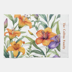 Elegant Floral Lilies Botanical Lily Flowers Tea Towel