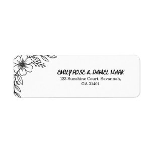 Elegant Floral Line Art Wedding Return Address