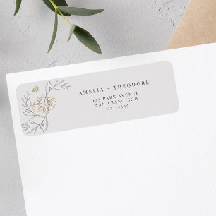 Elegant Floral Line Art Wedding Return Address