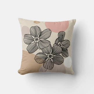 Elegant Floral Line Art with Abstract Circle Cushion
