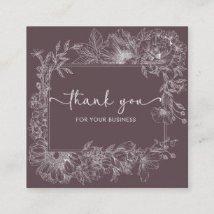 Elegant Floral Line Purple Brown QR Code Thank You Square Business Card