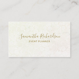 Elegant Floral Lineart Pattern Beige Gold Business Card