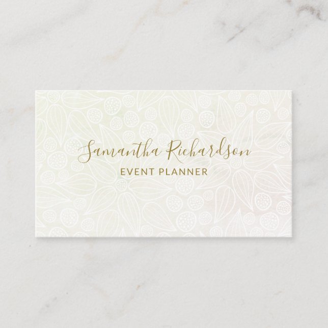 Elegant Floral Lineart Pattern Beige Gold Business Card (Front)