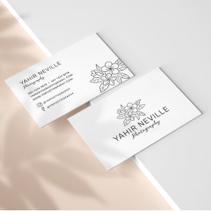 Elegant Floral Logo Black & White Business Card