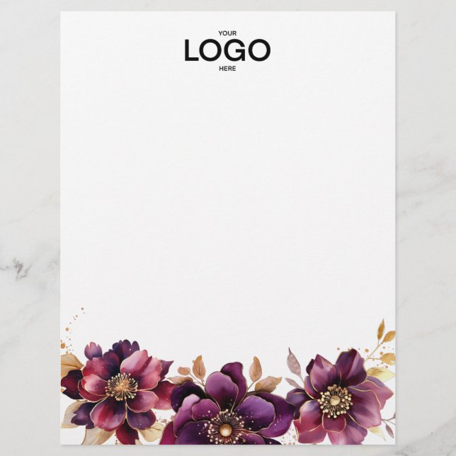 Elegant Floral  Logo Custom Letterhead (Front)