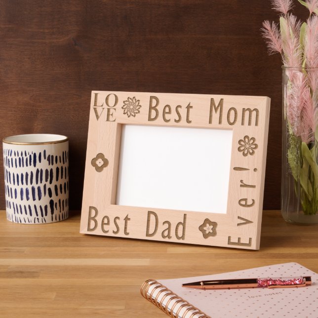 Elegant Floral, "LOVE," Best Mum and Best Dad Ever Etched Frames (Left)
