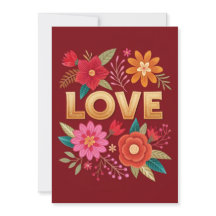 Elegant Floral LOVE Flat Greeting Card