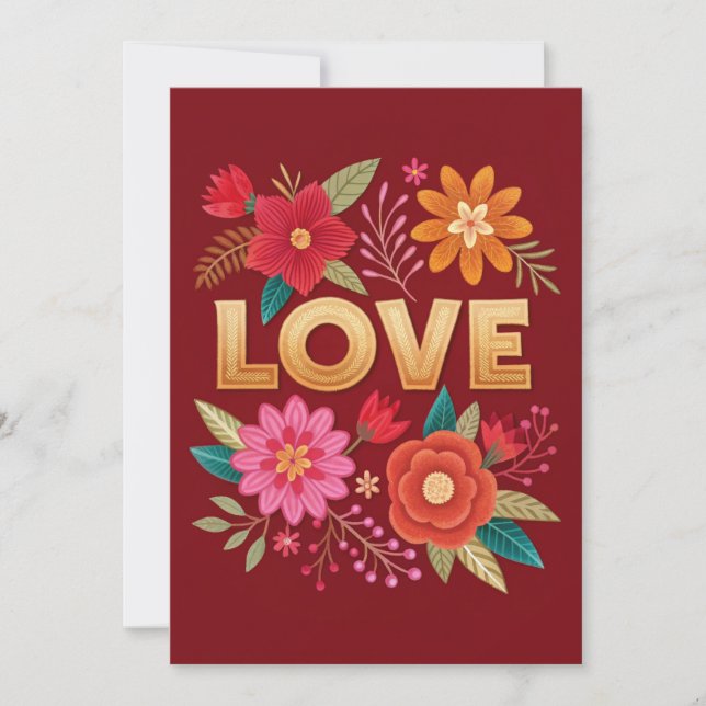 Elegant Floral LOVE Flat Greeting Card (Front)