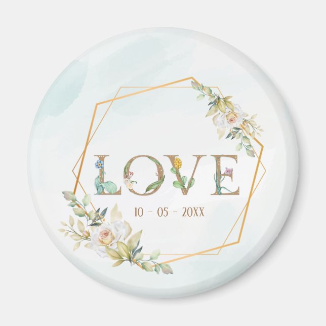 Elegant  Floral  Love Greenery Gold  Magnet (Front)