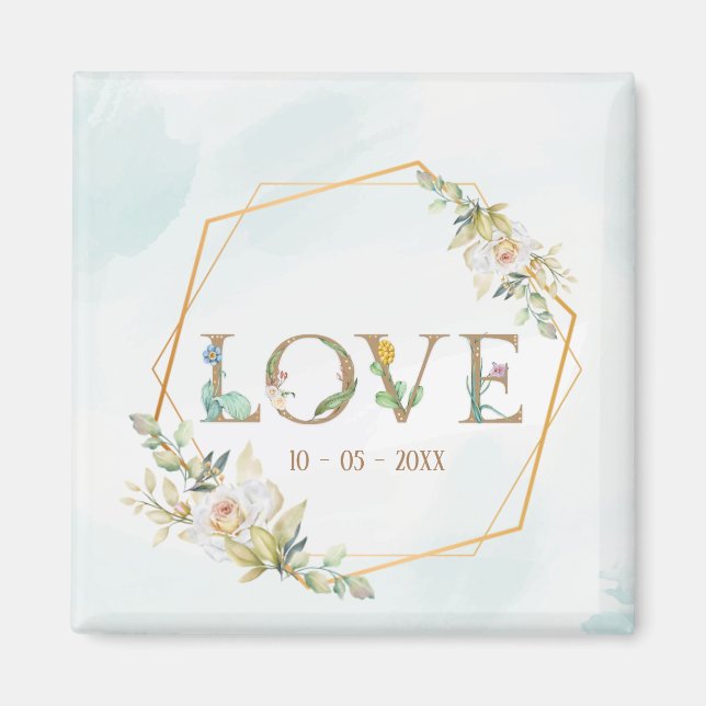 Elegant  Floral  Love Greenery Gold  Magnet (Front)