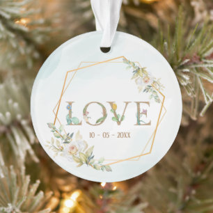 Elegant  Floral  Love Greenery Gold  Ornament