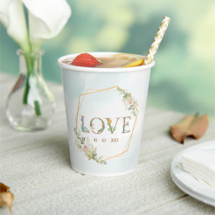 Elegant  Floral  Love Greenery Gold  Paper Cups