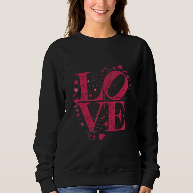 Elegant Floral LOVE Typography – Romantic Heart De Sweatshirt (Front)
