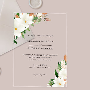 Elegant Floral Magnolia Acrylic Invitations