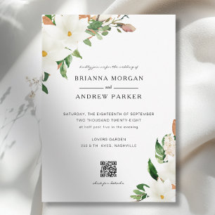 Elegant Floral Magnolia QR Code Wedding Invitation