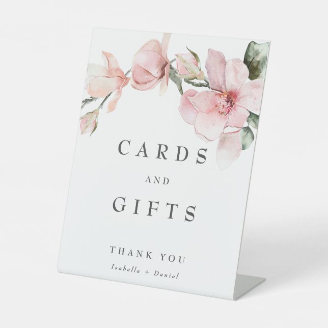 Elegant Floral Magnolia Wedding Cards and Gifts Pe Pedestal Sign (Front)