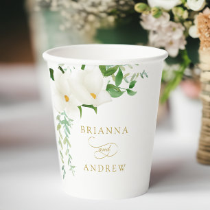 Elegant Floral Magnolia Wedding  Paper Cups