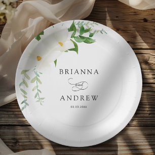 Elegant Floral Magnolia Wedding Paper Plate