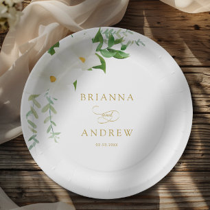 Elegant Floral Magnolia Wedding  Paper Plate