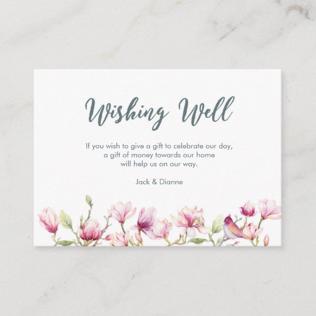 Elegant floral magnolia wishing well card (Front)