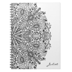 Elegant Floral Mandala Art Black and White Circle Notebook