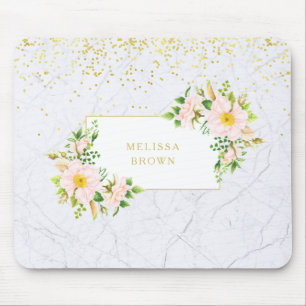 Elegant Floral Marble Chic Trendy Pastel Mousepad