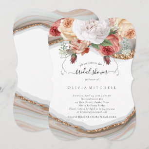 Elegant Floral Marble Glitter Bridal Shower Invitation