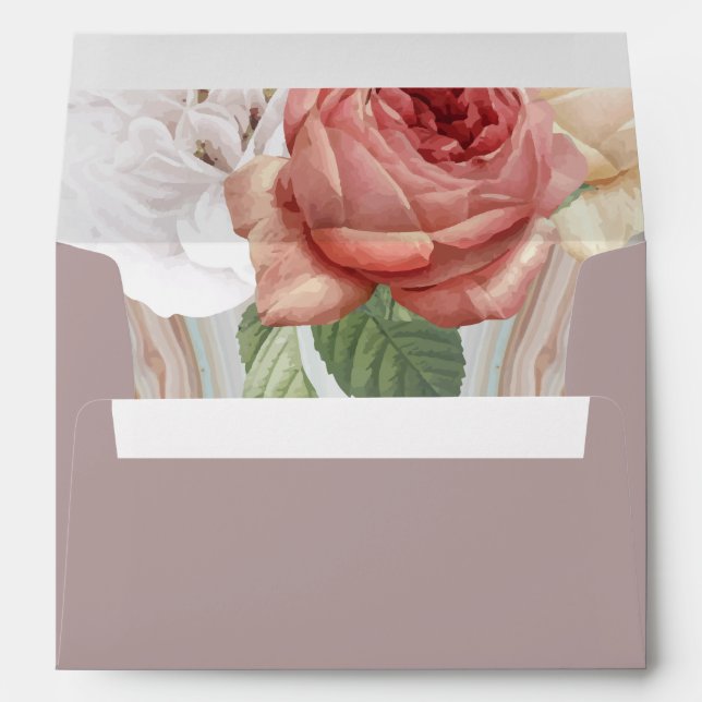 Elegant Floral Marble Glitter Wedding Envelope (Back (Bottom))