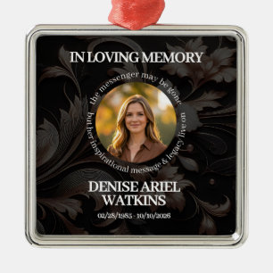 Elegant Floral Marble Memorial Remembrance Photo Metal Tree Decoration