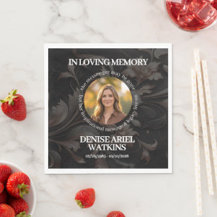 Elegant Floral Marble Memorial Remembrance Photo Napkin