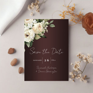 Elegant Floral Marsala Wedding Save the Date Invitation