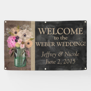 Elegant Floral Mason Jar Wedding Banner