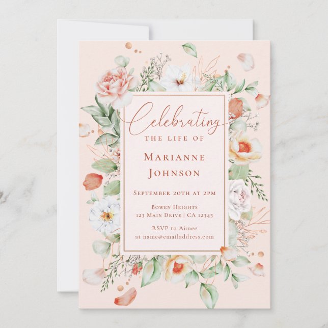 Elegant Floral Memorial Celebration of Life Invitation (Front)