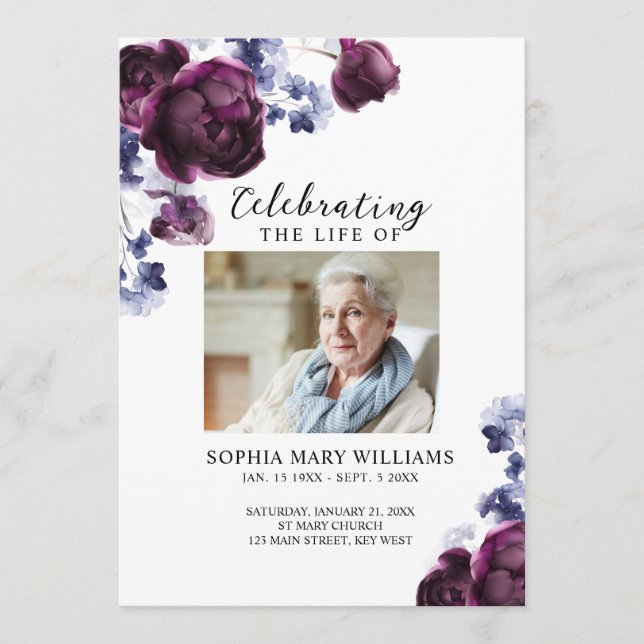 Elegant Floral Memorial Funeral Order of Service Programme (Front)